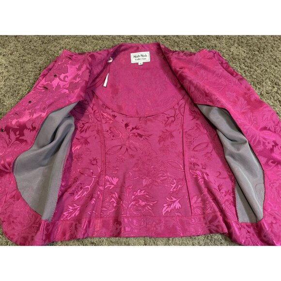 VINTAGE 80'S Barbie Pink Brocade Top Embroidered Beaded Puff Sleeve Sz 16 - Picture 6 of 11